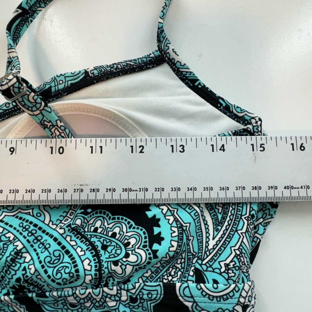 Sweet Escape Tankini Bathing Suit Top Women 10 Blue Paisley Boho w/ Built in Bra - Picture 5 of 7